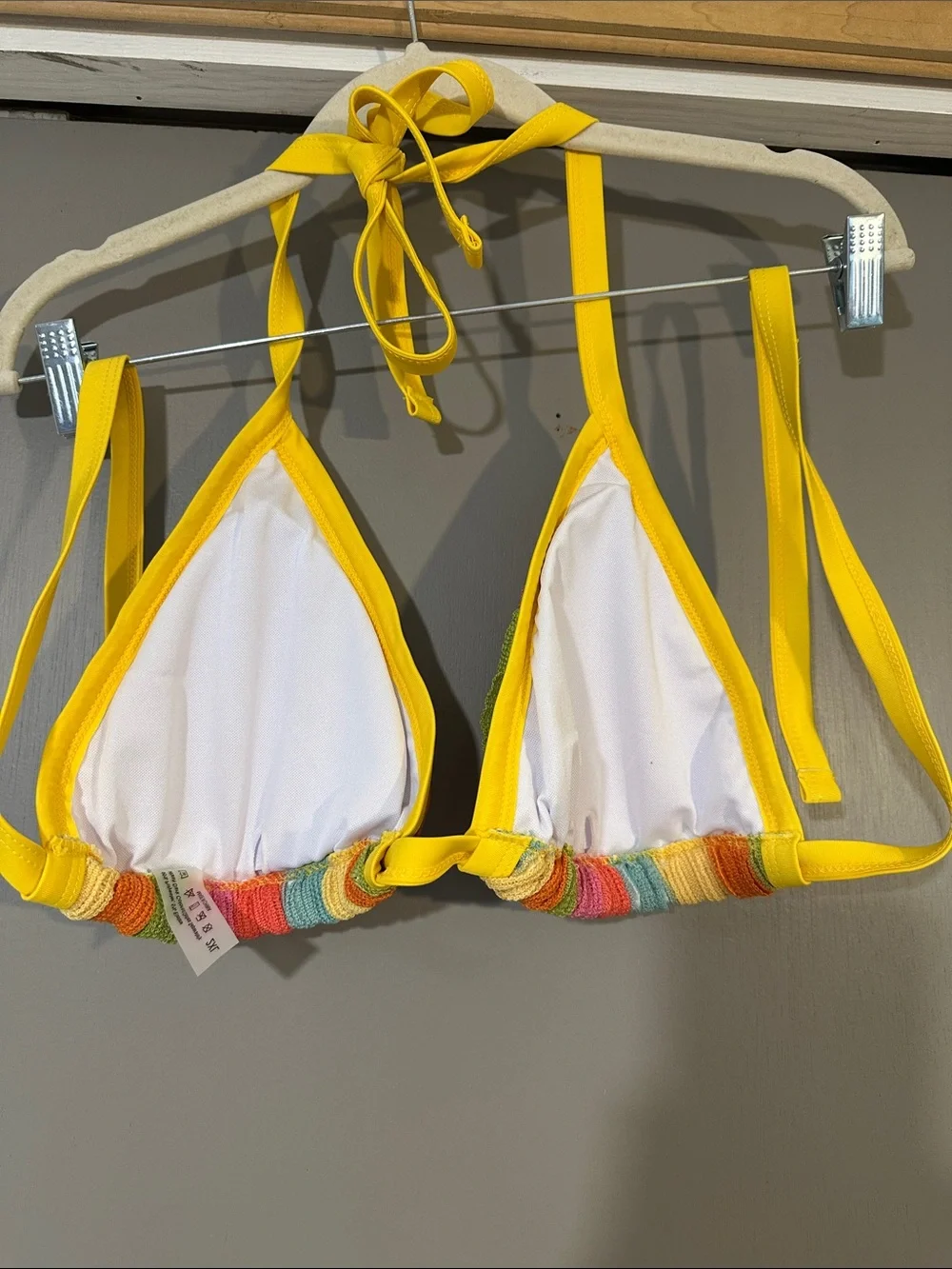 Rainbow Textured Two Piece Bikini Set Size 2XL Yellow Tie Side Swimwear Summer - Picture 7 of 9